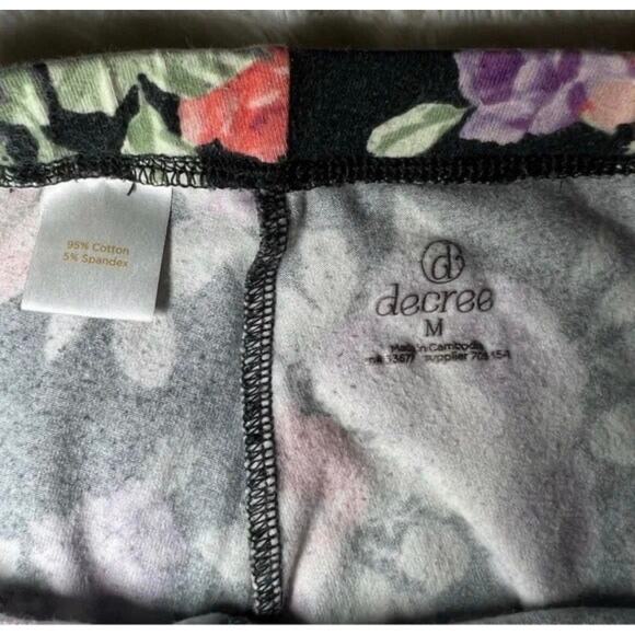 Black Floral Print Decree Leggings Soft Stretchy Yoga Pants Lounge Activewear - Picture 5 of 7